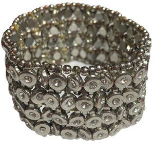 Silver Diamond Crystal Round Disc Elastic Stretch 4 Row Bracelet